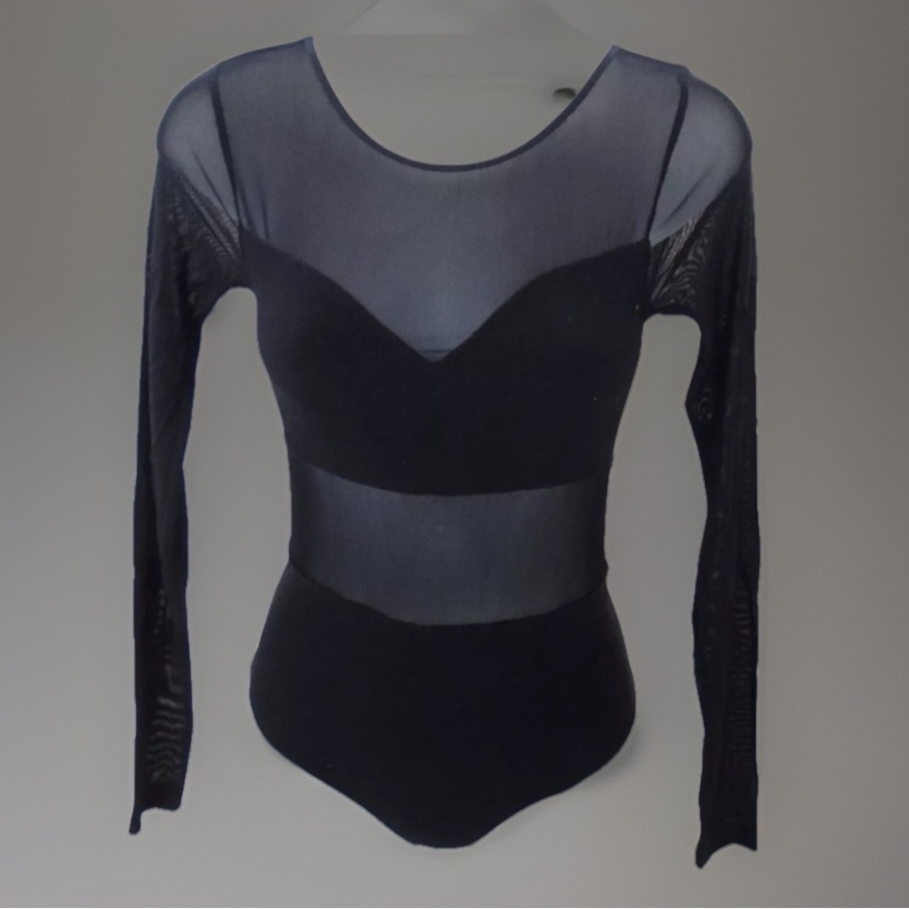 Vintage 90s bebe sz P/P P/S Petite Black Sexy Sheer See Through Bodysuit Unitard